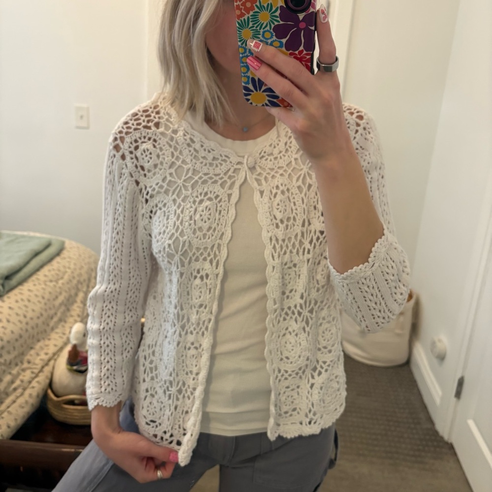 Choices Cream Crochet Cardigan